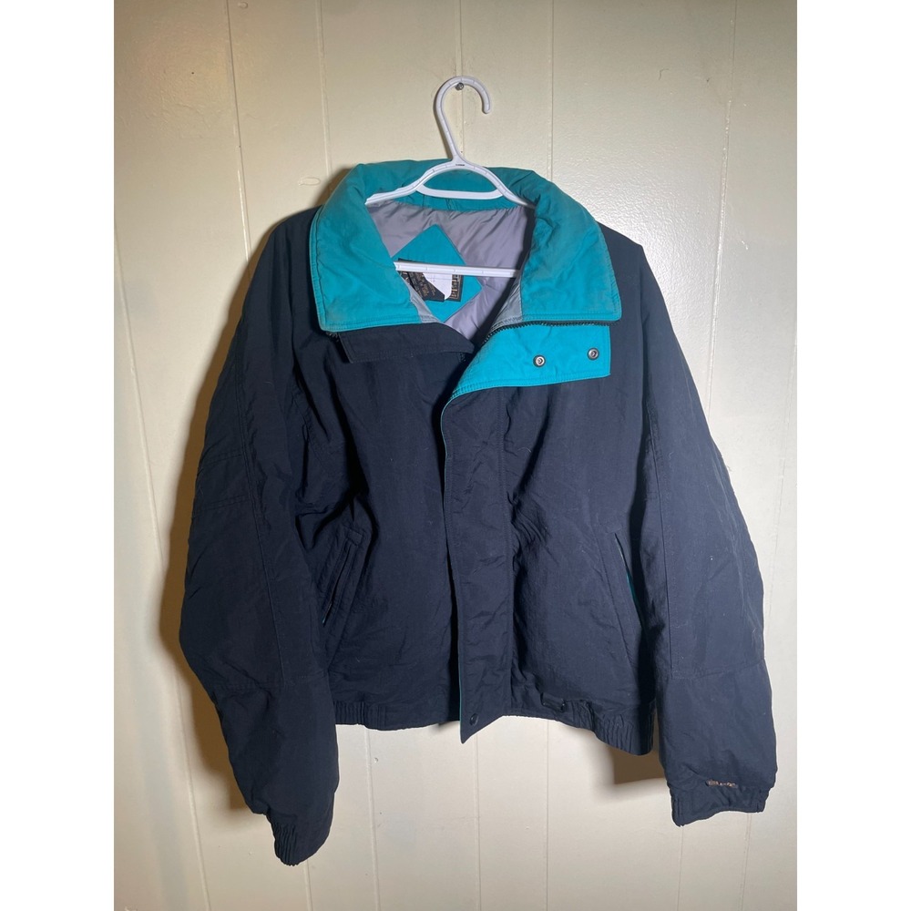 Vintage 90's Eddie Bauer Full Zip Snap Goose Down Puffer Jacket Navy Blue Size M